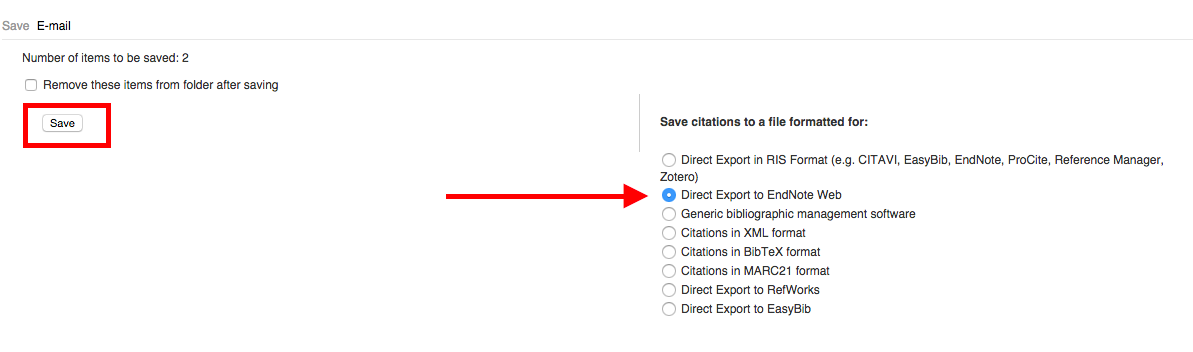 Direct Export to EndNote Web screenshot
