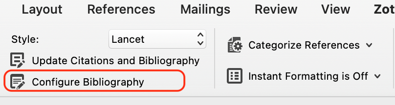 Configure Bibliography  in the EndNote 20 screenshot