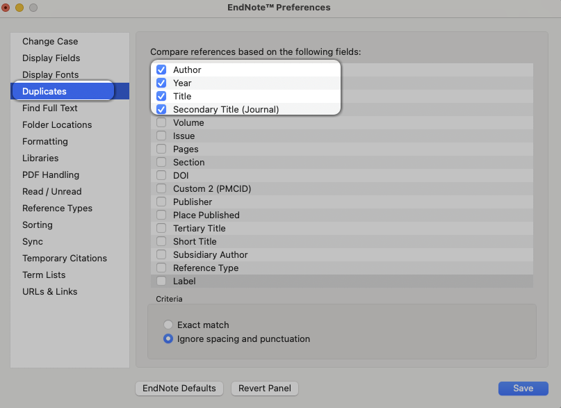 Duplicate preferences in EndNote21