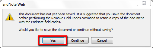 Manage references Word Remove codes screenshot