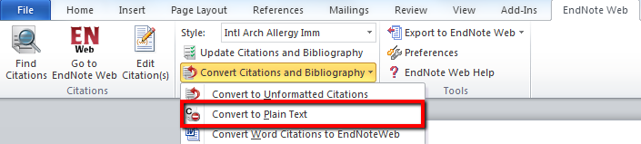 Endnote Web Save field codes skärmdump