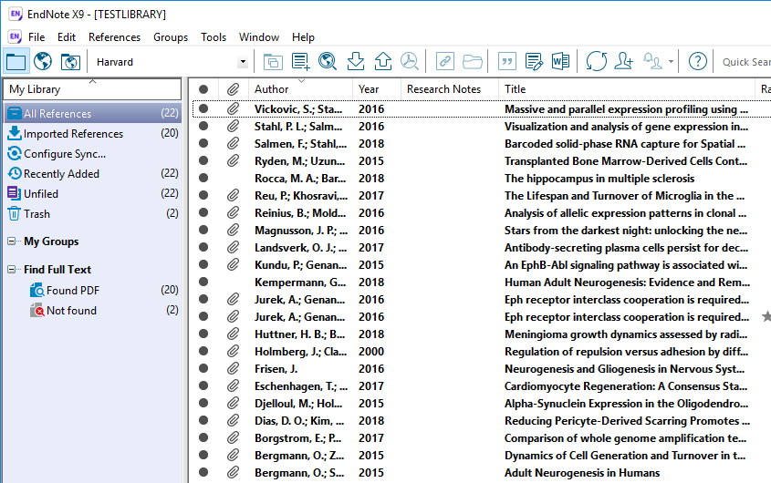 Endnote reference library screenshot