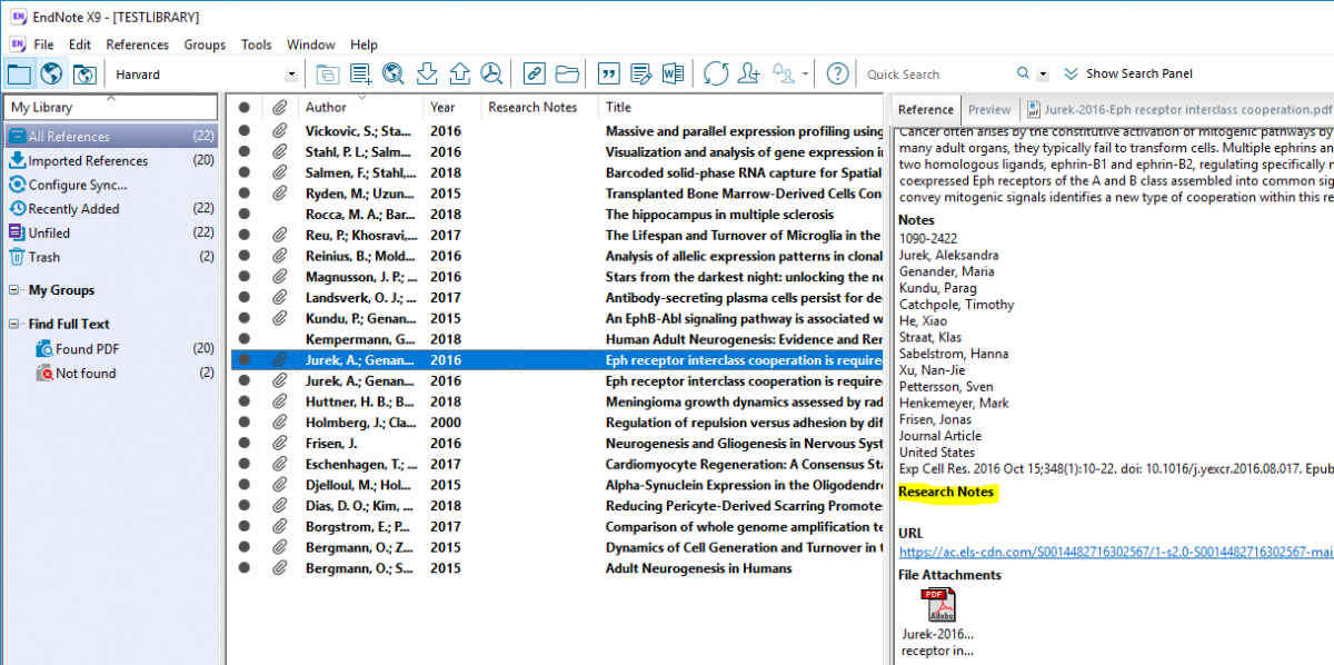 Endnote research note screenshot