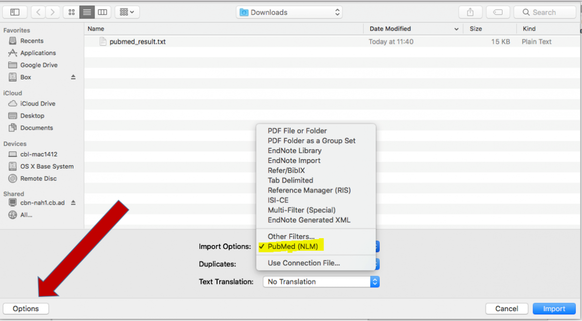 Import references from Pubmed screenshot