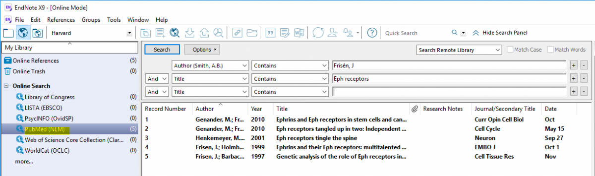 searching in endnote with doi