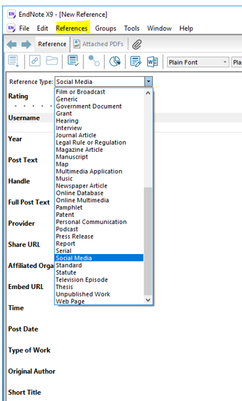 Endnote reference library screenshot