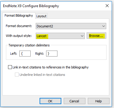 EndNote X9 Bibliography screenshot