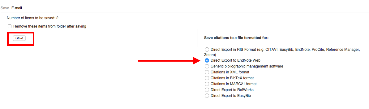 Direct Export to EndNote Web skärmdump