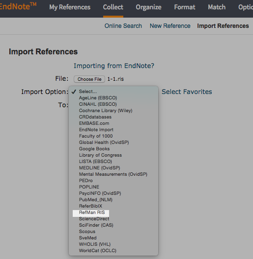 Import Reference i Endnote Online screenshot
