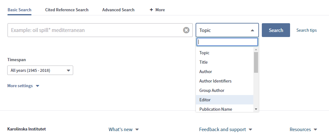 Example of search fields