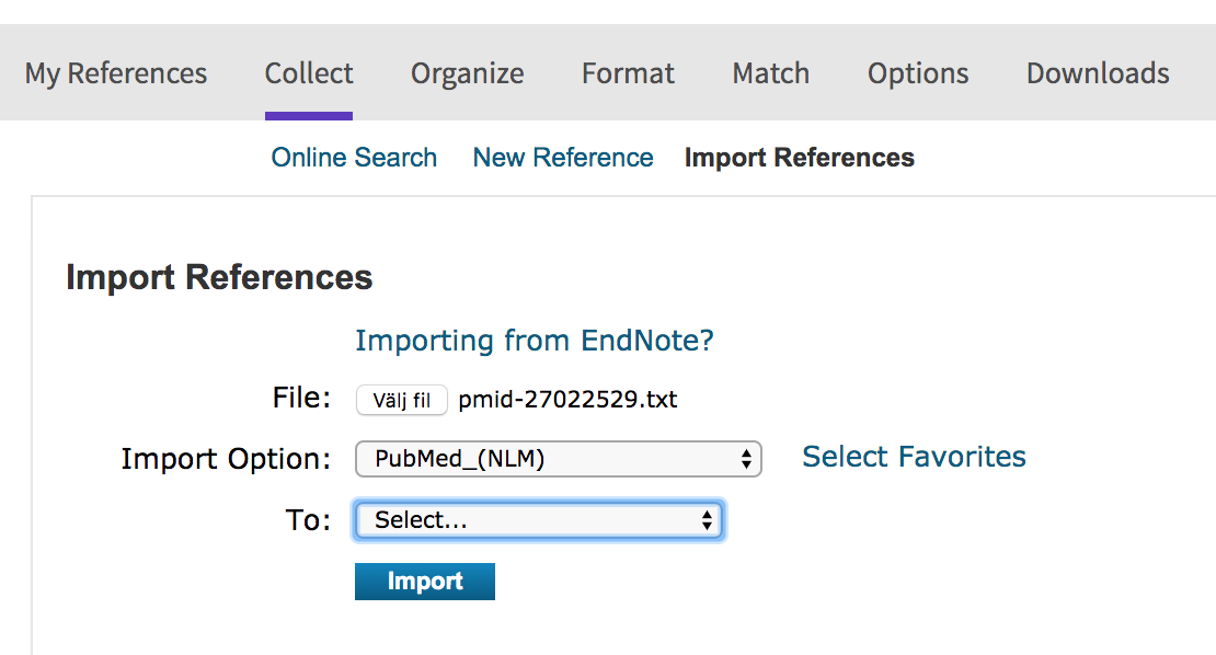 Importera referenser i Endnote online-bibliotek