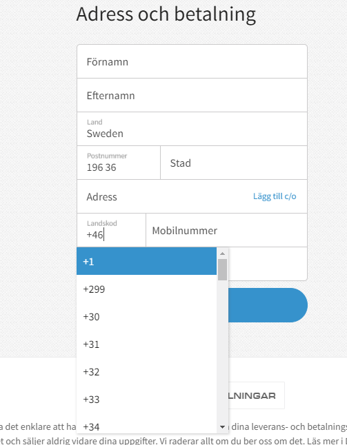 Skärmdump på hur man skippar personnumret.