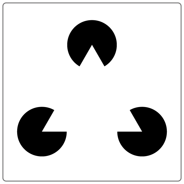 Three black circles with white wedges describe a white triangle