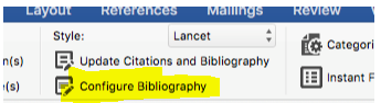Configure Bibliography  in the EndNote X9 screenshot
