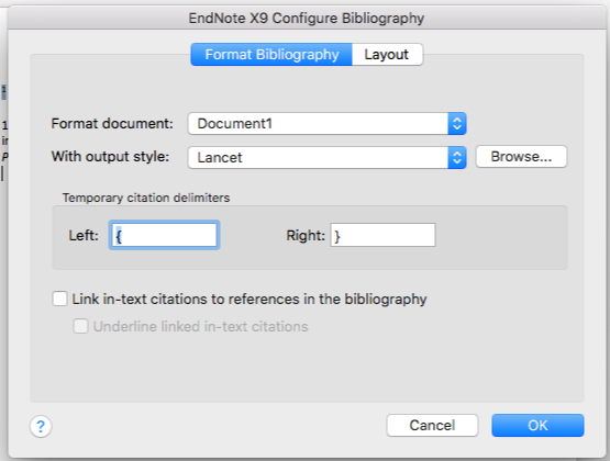 Configure Bibliography dialogue box screenshot