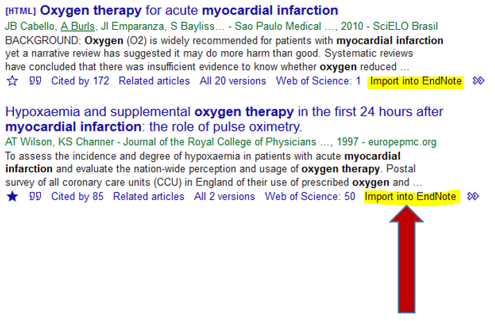 Google Scholar Endnote skärmdump