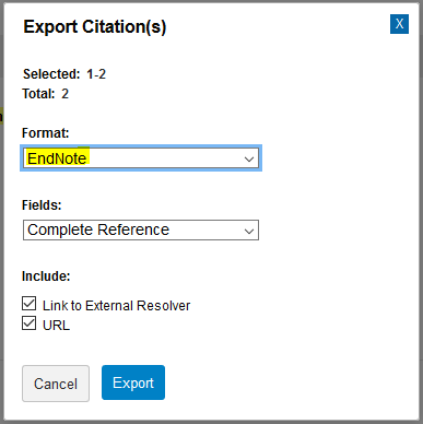 Ovid Export references screenshot