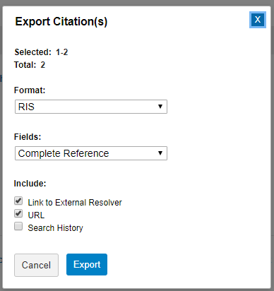 Ovid Export references screenshot