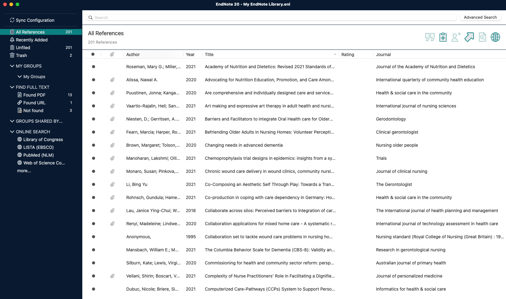 Endnote reference library screenshot