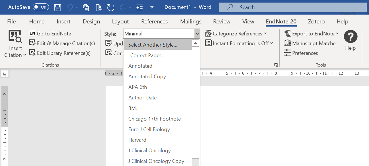 EndNote 20 Bibliography screenshot