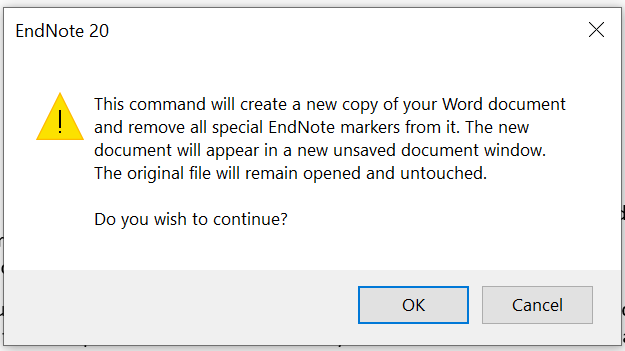 Endnote dialogue box screenshot