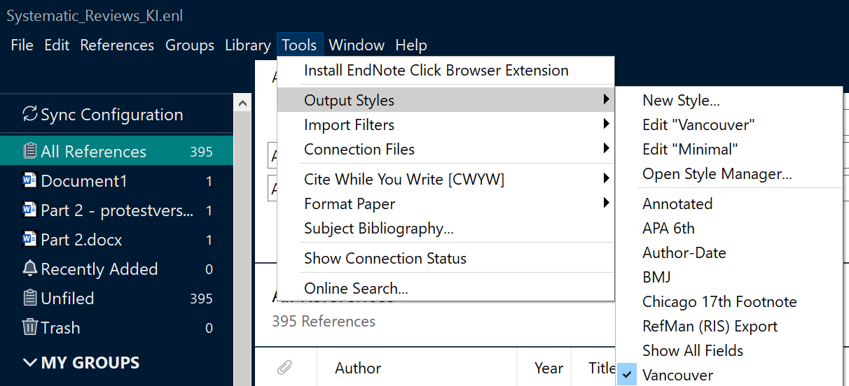 EndNote 20 Bibliography screenshot