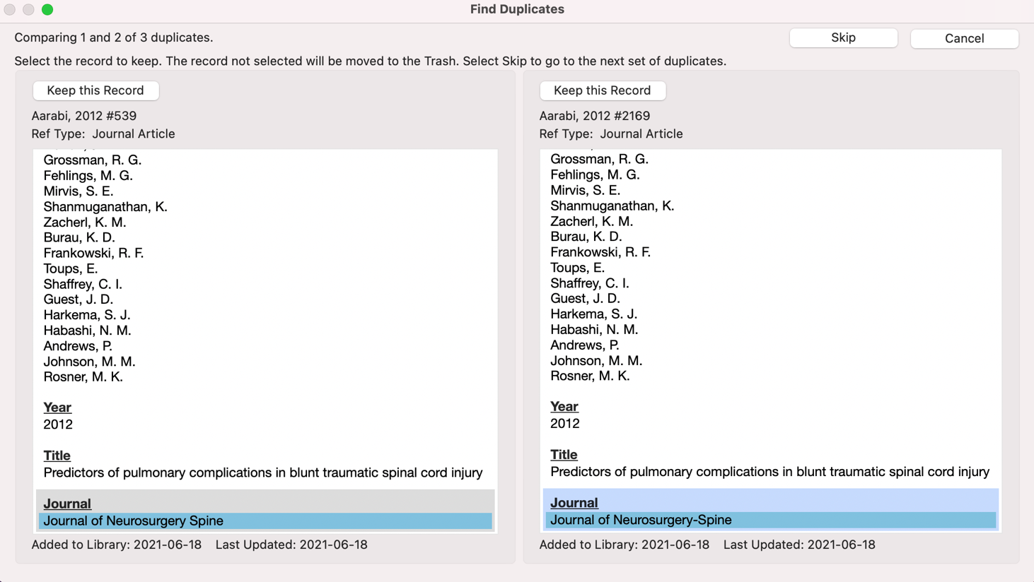 Find duplicates screenshot