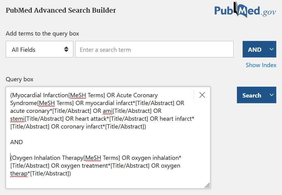 Skärmbild av PubMed Advanced Search Builder