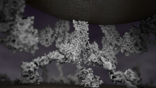 3D-modell föreställande HIV som binder till CD4-receptor