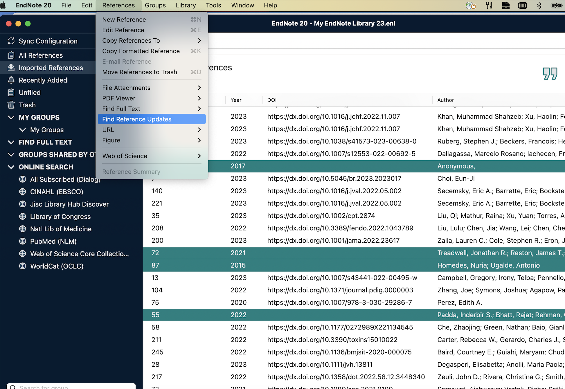 Picture showing Find Reference Updates in EndNote 20