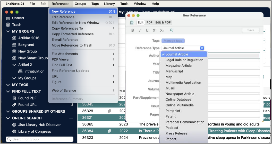 Add a reference manually endnote 21