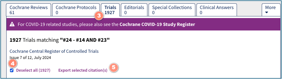 bulk export from cochrane screenshot