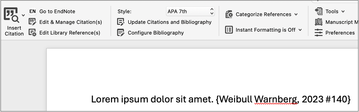 Endnote Insert Citation… screenshot