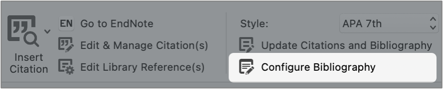 Configure Bibliography  in the EndNote 21 screenshot