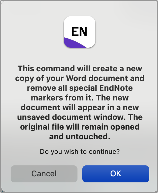 Endnote in Word screenshot