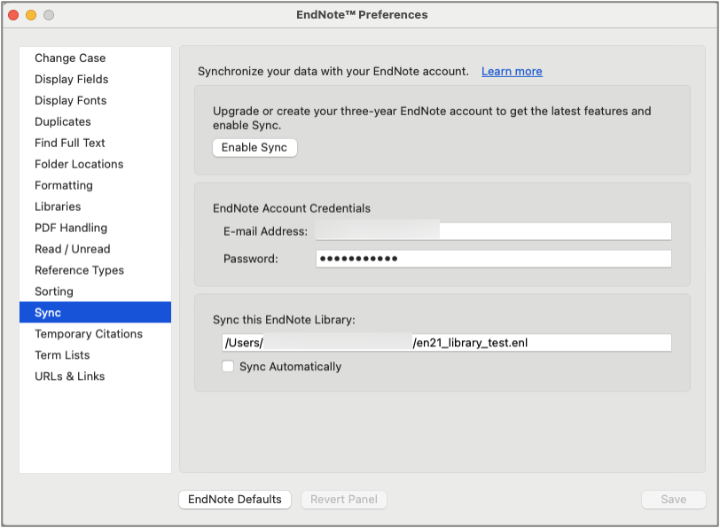 sync endnote library