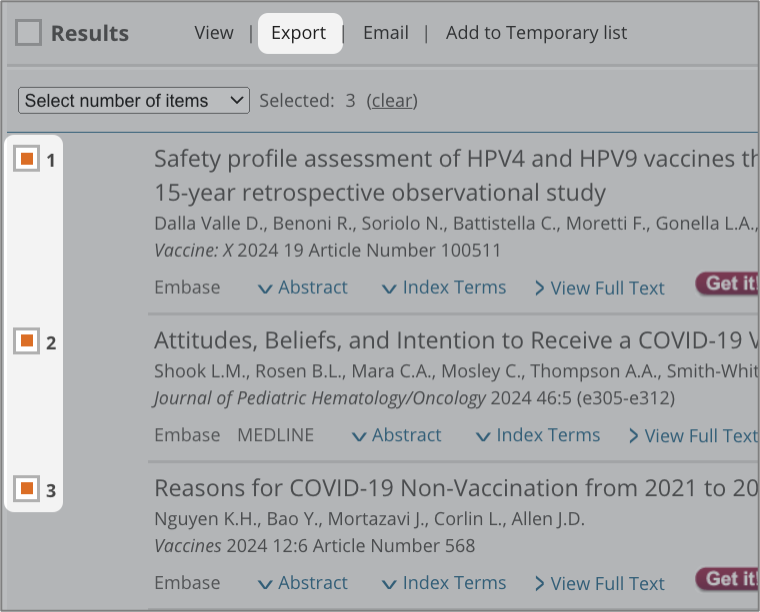 Export references from embase