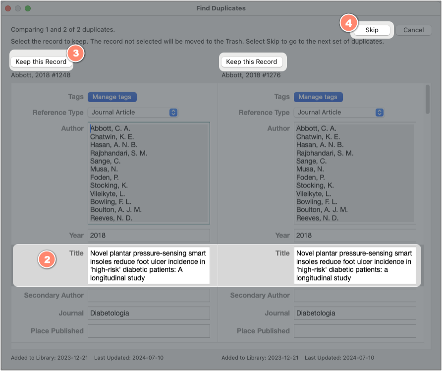 find duplicates in endnote