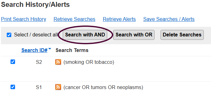 Combining search blocks via Search History